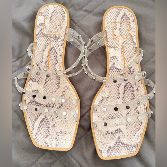 Dolce Vita Cream and Gray Sandals with Woven Straps - Picture 1 of 2